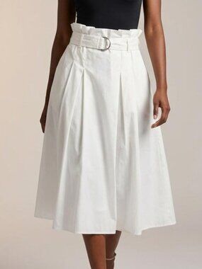 Zara Pleated Paperbag Waist Midi Skirt with Belt White L